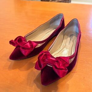 Neiman Marcus Velvet Satin Red Flats
